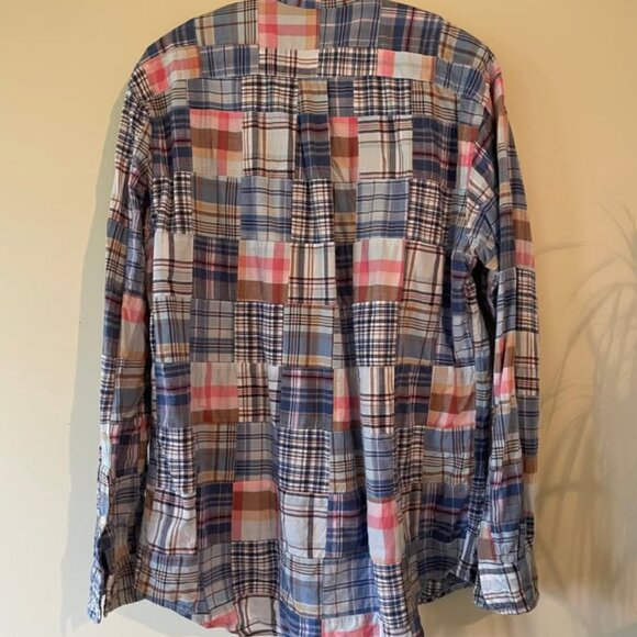 90s vintage patchwork button up 100% cotton plaid shirt - long sleeve brooks bro - Picture 3 of 4